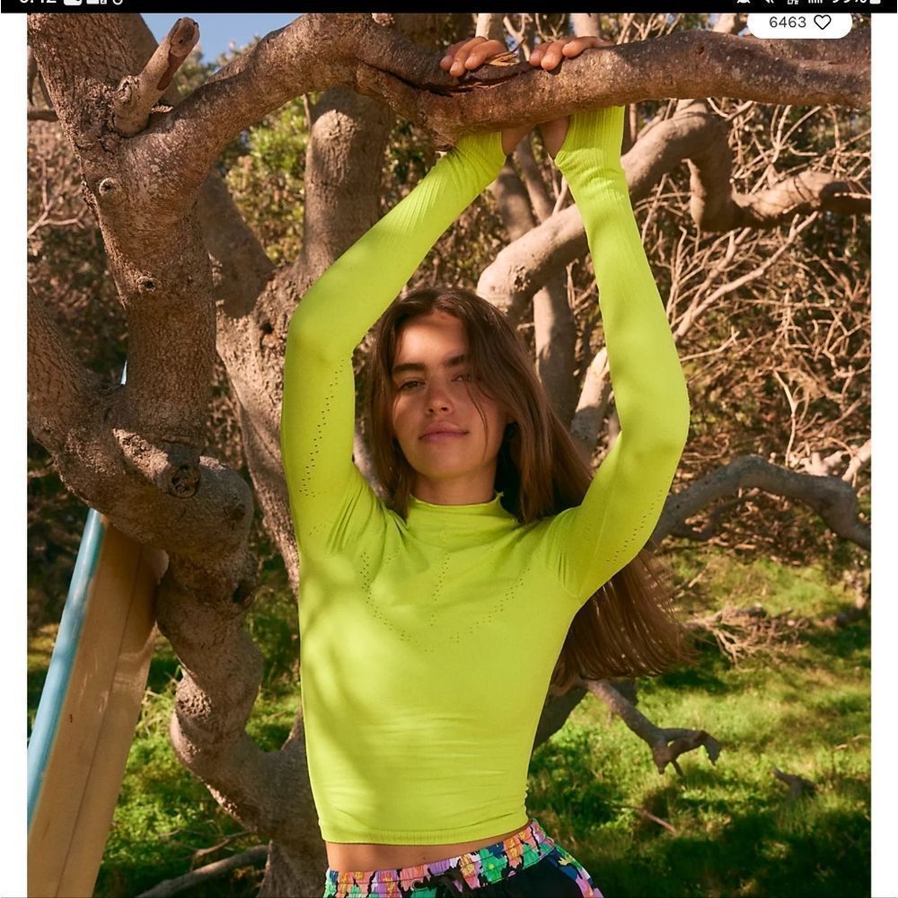 Free People Good Karma High Neck Layer M/L NWOT Neon Yellow